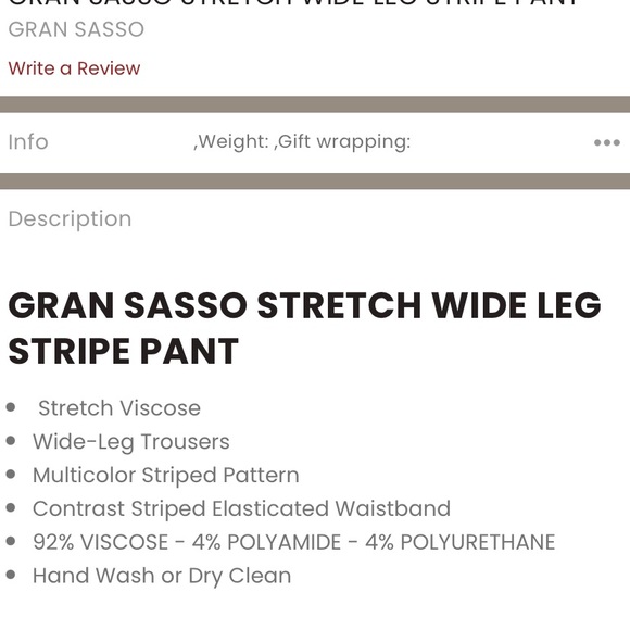 GRAN SASSO Pants STRETCH WIDE LEG STRIPE PANT Sz Small Blue White Silver Gray - Picture 16 of 17